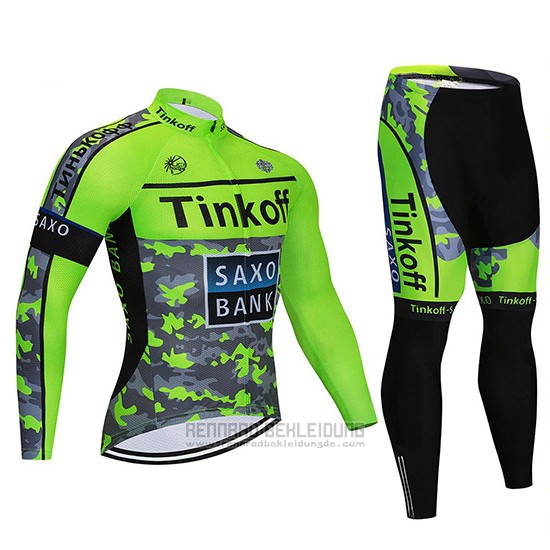 2020 Fahrradbekleidung Tinkoff Saxo Bank Grun Tarnung Trikot Langarm und Tragerhose